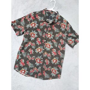 RVCA Shirt Mens Medium Slim Fit Floral Hibiscus Tropical Rayon Blend Surfer M